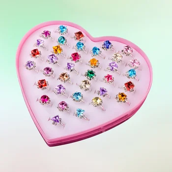 36 шт., детские кольца, детские игрушки, кольца с бриллиантами, кольца для ролевых игр с коробочкой для любви (разноцветные)