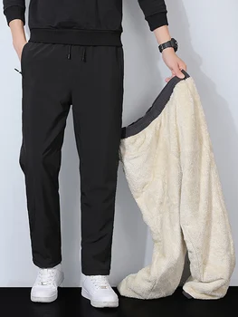 Зимние толстые теплые спортивные штаны из флиса, мужские джоггеры для бега трусцой, прямые длинные спортивные штаны большого размера, ветрозащитные и водонепроницаемые термобрюки