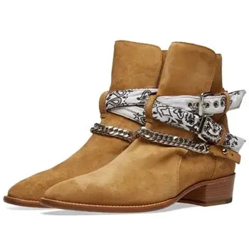 Мужская обувь, белая бандана, ботинки с пряжкой, цепочка, модный бренд Vipol с логотипом рок-н-ролла в Лос-Анджелесе 9992309060939