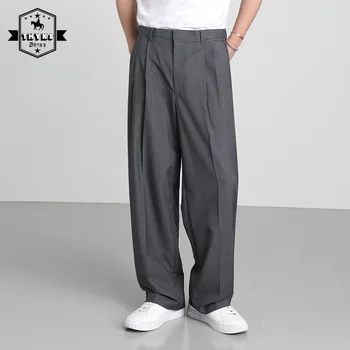 Мужские свободные прямые брюки в стиле ретро, уличная одежда, Корейская мода, повседневные брюки для бега трусцой, мужские однотонные деловые брюки, лето